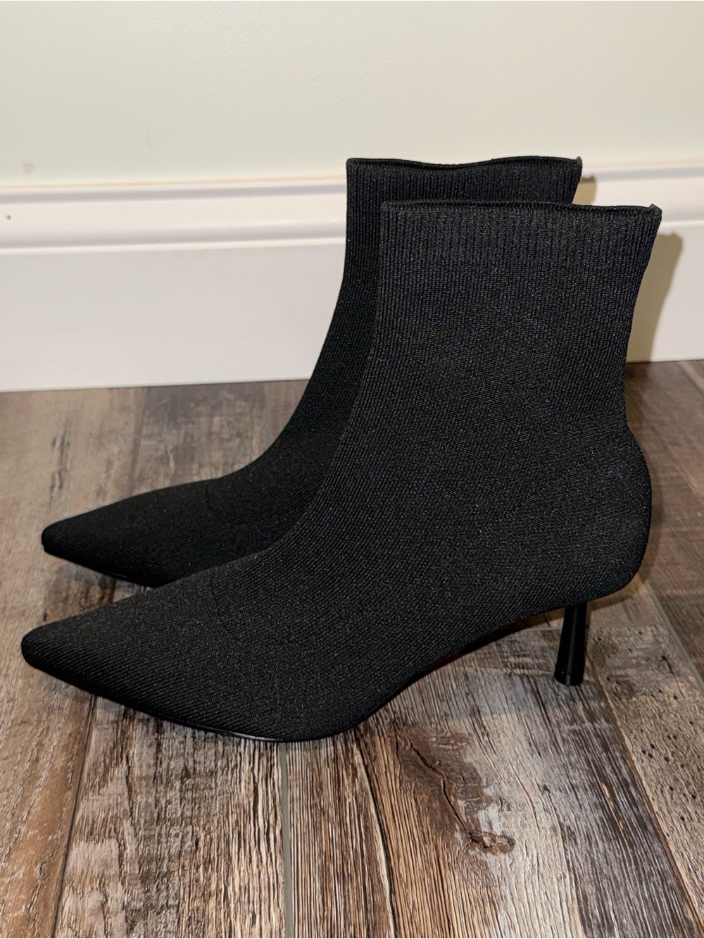 Steve Madden Black Pointed-Toe Sock Booties